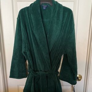Nautica Holiday Men's Cozy Long Deep Green Plush Robe with Pockets- One Size